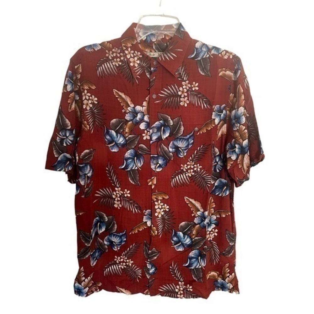BATIK BAY red flowered, leaf Hawaiian aloha, casual button-down shirt size small